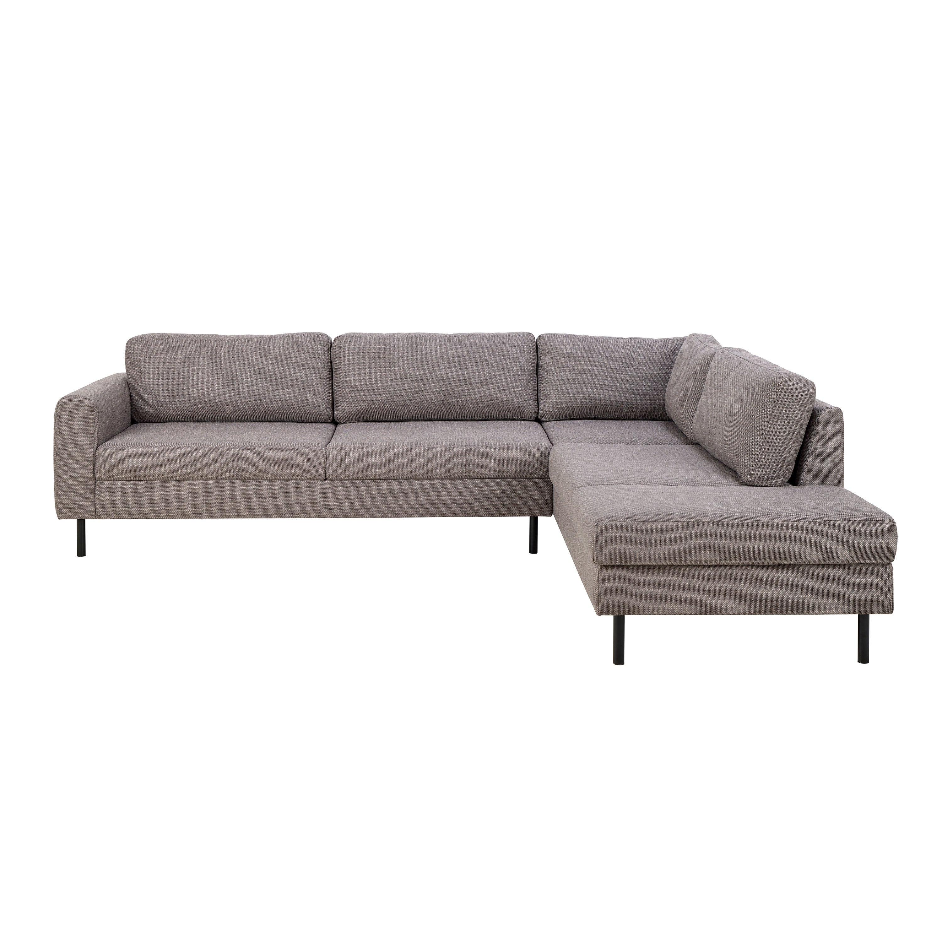 Omaha Corner Sofa With Open End RHF, in Basel Light Grey Brown 34 Fabric, Base Matt Black Steel