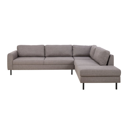 Omaha Corner Sofa With Open End RHF, in Basel Light Grey Brown 34 Fabric, Base Matt Black Steel