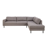 Omaha Corner Sofa With Open End RHF, in Basel Light Grey Brown 34 Fabric, Base Matt Black Steel