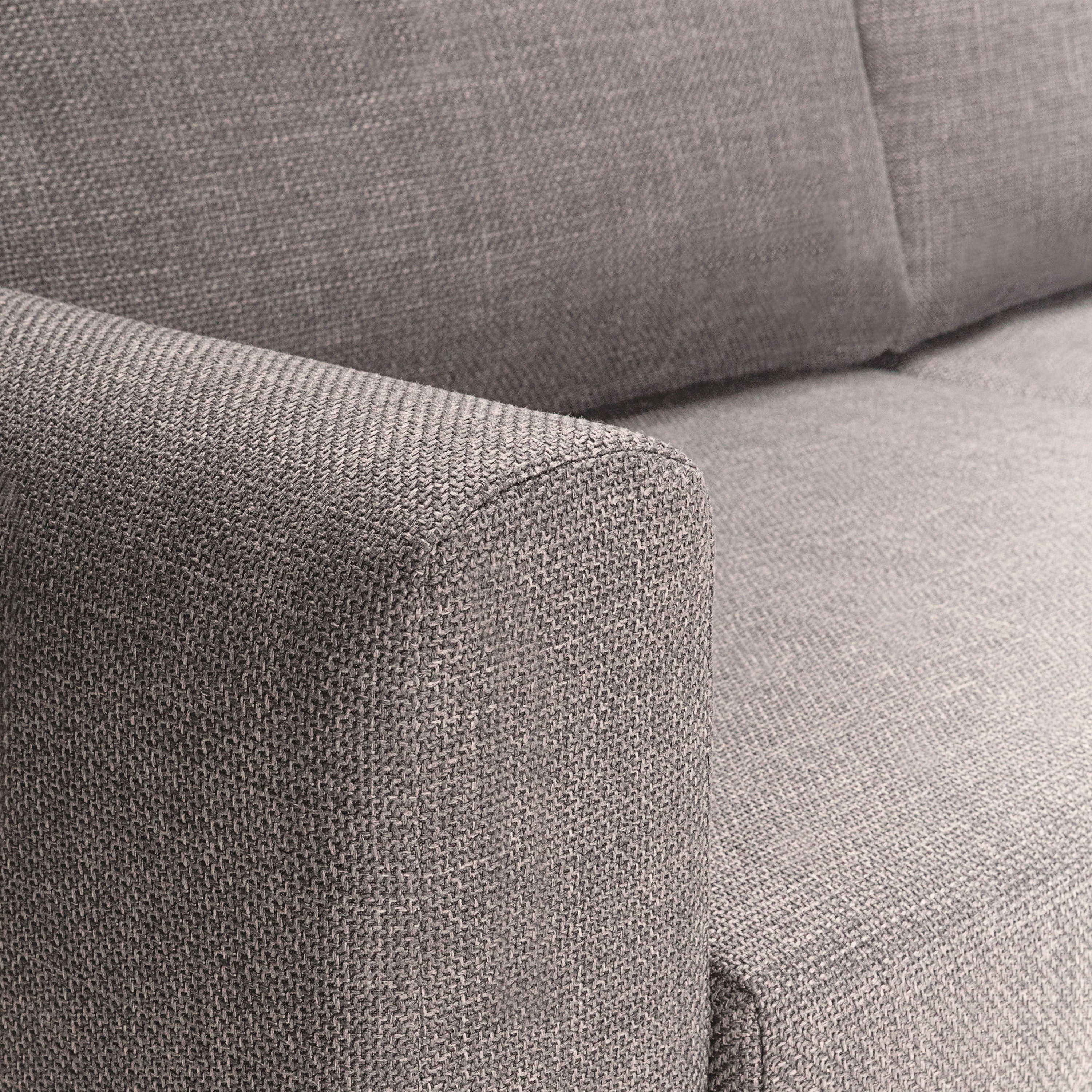 Omaha Corner Sofa With Open End RHF, in Basel Light Grey Brown 34 Fabric, Base Matt Black Steel