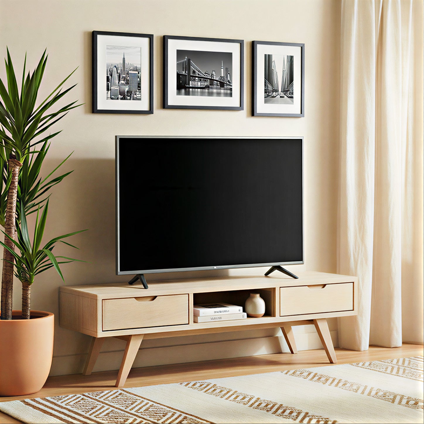 A-Line TV Unit with 2 Drawers in White Oak