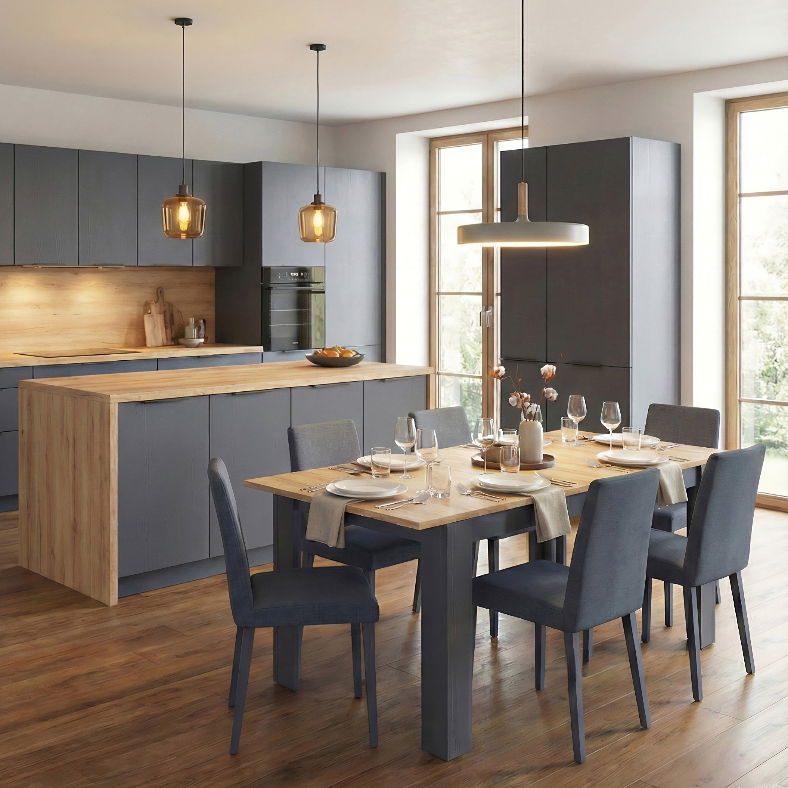 Bohol Extending Dining Table 160-207cm in Riviera Oak/Navy