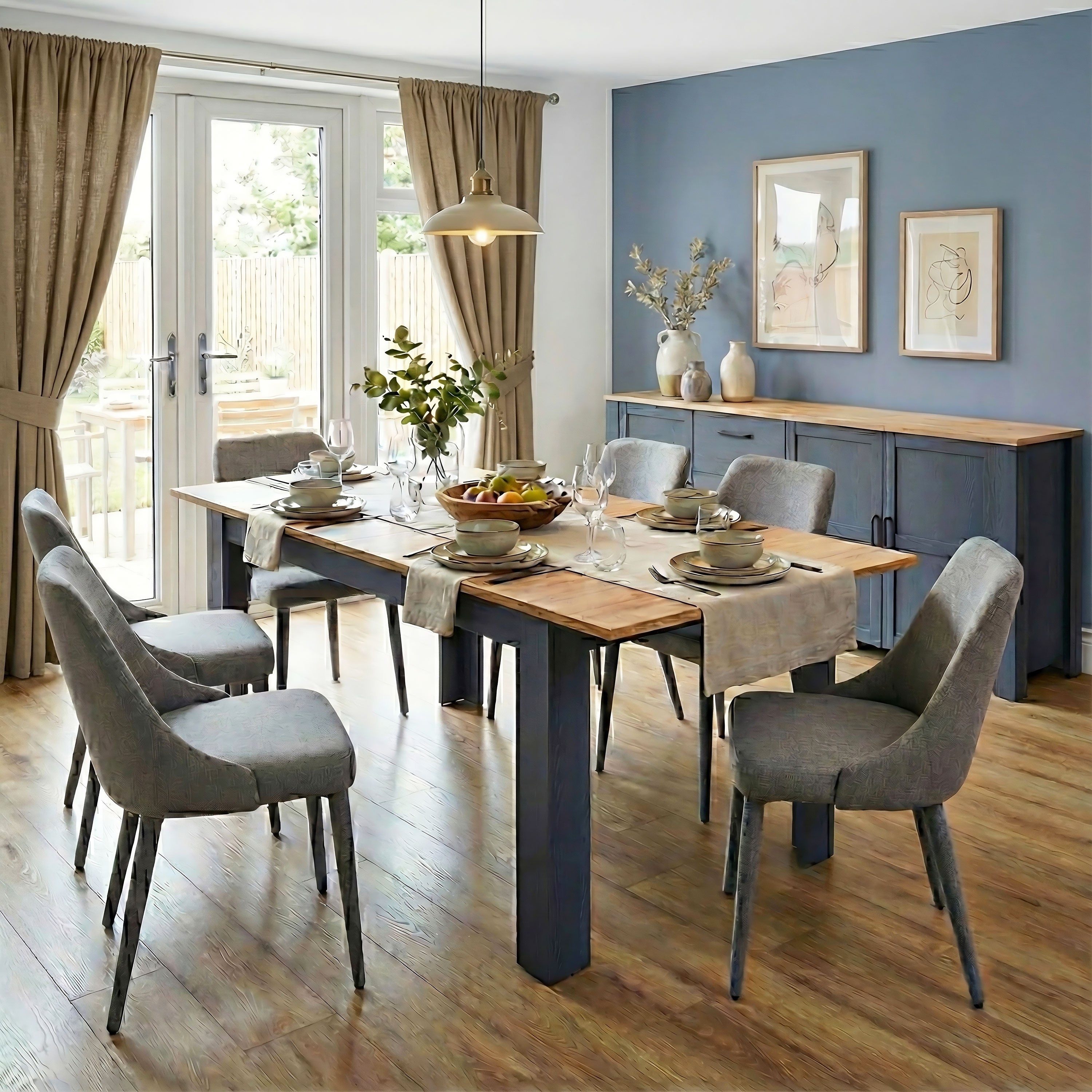 Bohol Large Sideboard 3 Door 3 Drawer in Riviera Oak/Navy