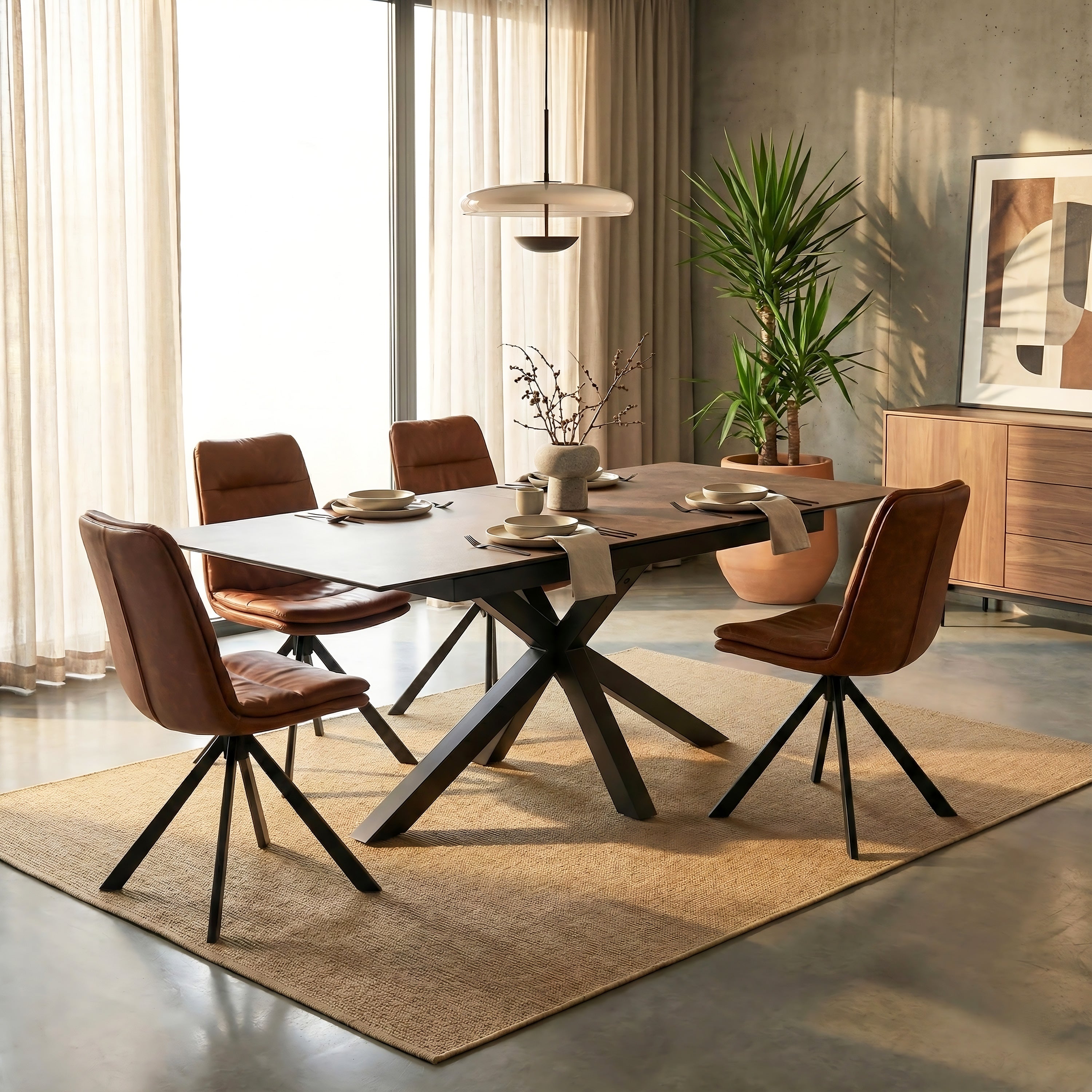 Dean Brandy PU Swivel Dining Chair Set of 2