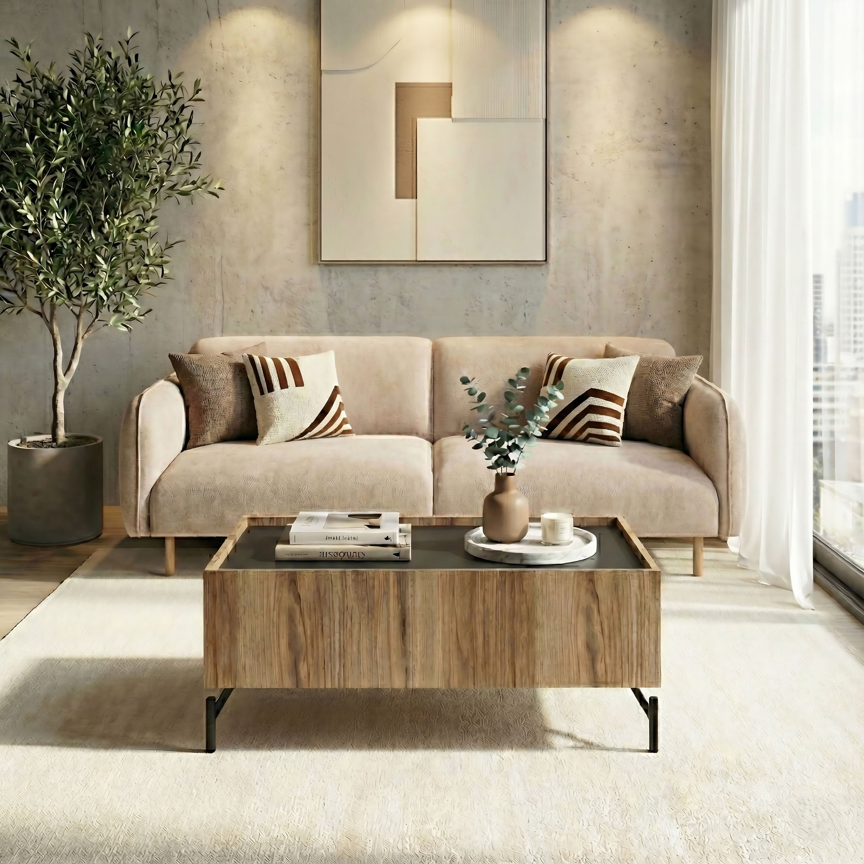 Kendall Coffee table with 2 Drawers Oak and Black