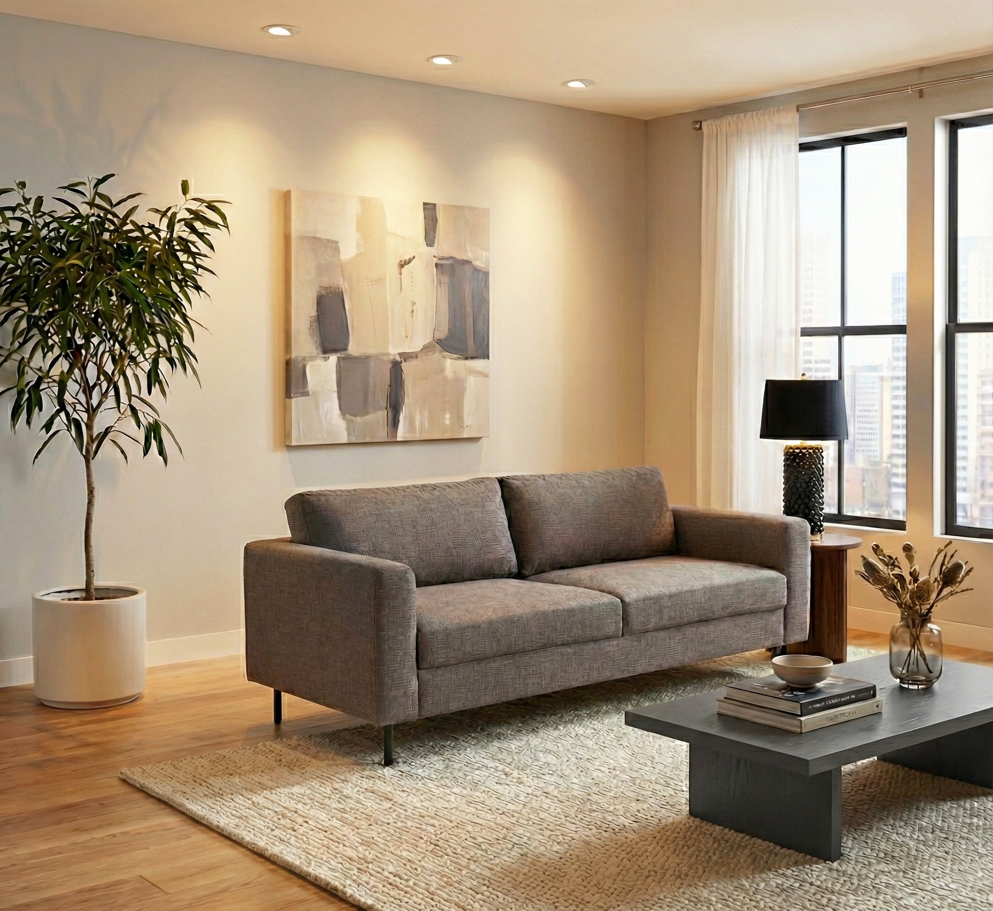 Omaha 3 Seater Sofa in Basel Light Grey Brown 34 Fabric, Base Matt Black Steel