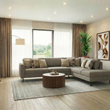 Omaha Corner Sofa With Open End RHF, in Basel Light Grey Brown 34 Fabric, Base Matt Black Steel